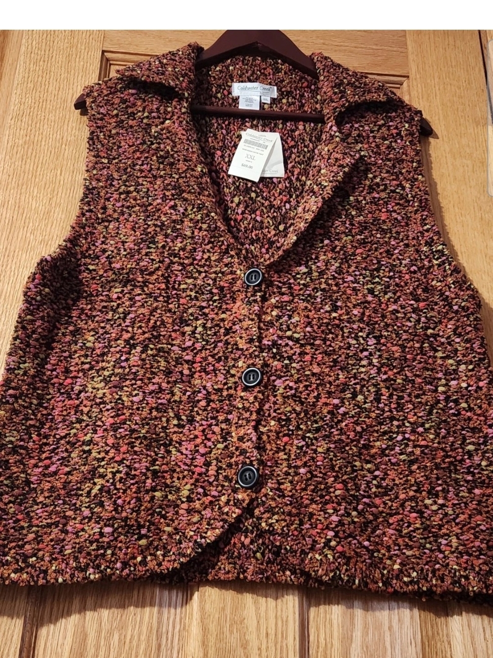 VTG Coldwater Creek Knit Bouclé Vest Sz XXL Multicolor Granola Girl Boho Earthy